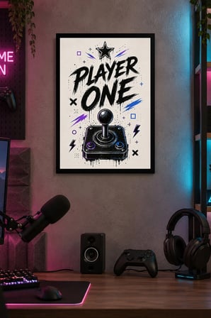 Oyun Kumandalı Oyuncu Teması Desenli Dekoratif MDF Tablo, Çerçeve Görünümlü Ahşap Poster