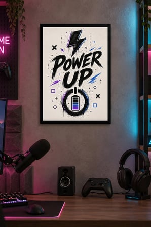 Enerji Simgeli Oyun Yazısı Desenli Dekoratif MDF Tablo, Çerçeve Görünümlü Ahşap Poster