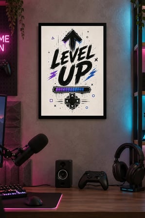 İlerleme Çubuğu Oyun Teması Desenli Dekoratif MDF Tablo, Çerçeve Görünümlü Ahşap Poster