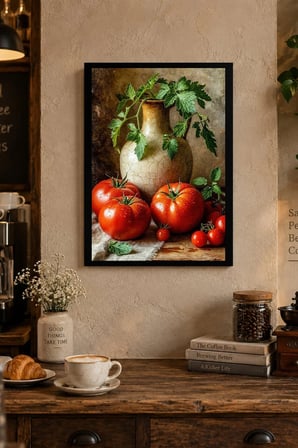 Domatesli Kavanoz Natürmortu Desenli Dekoratif MDF Tablo, Çerçeve Görünümlü Ahşap Poster
