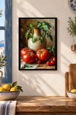 Domatesli Kavanoz Natürmortu Desenli Dekoratif MDF Tablo, Çerçeve Görünümlü Ahşap Poster
