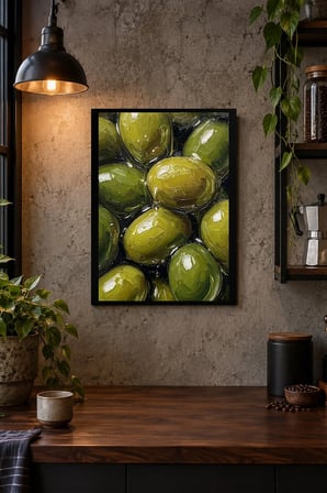 Yeşil Zeytinler Desenli Dekoratif MDF Tablo, Çerçeve Görünümlü Ahşap Poster
