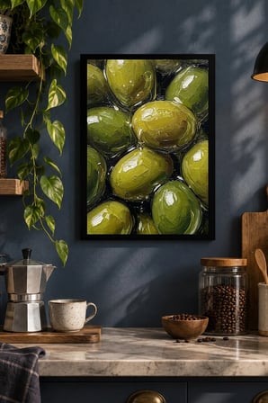 Yeşil Zeytinler Desenli Dekoratif MDF Tablo, Çerçeve Görünümlü Ahşap Poster