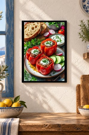 Dolma Biberli Sofra Desenli Dekoratif MDF Tablo, Çerçeve Görünümlü Ahşap Poster