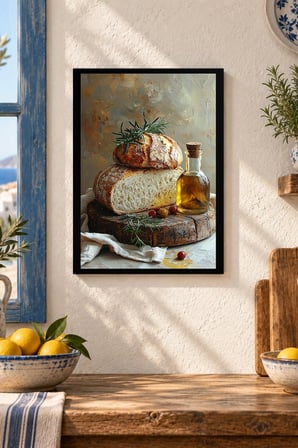 Ekmek ve Yağ Şişesi Desenli Dekoratif MDF Tablo, Çerçeve Görünümlü Ahşap Poster