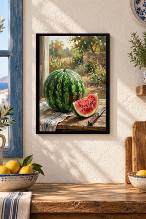 Karpuz Dilimi Desenli Dekoratif MDF Tablo, Çerçeve Görünümlü Ahşap Poster