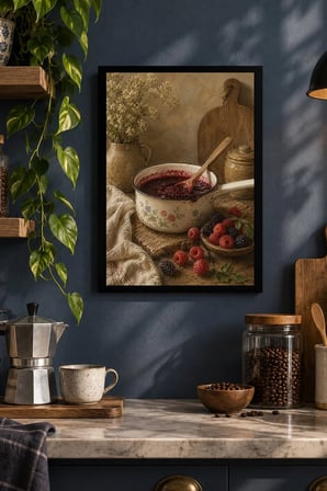 Ahududulu Kase Desenli Dekoratif MDF Tablo, Çerçeve Görünümlü Ahşap Poster