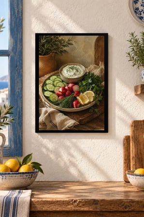 Salatalık ve Turp Tabağı Desenli Dekoratif MDF Tablo, Çerçeve Görünümlü Ahşap Poster