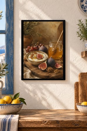 İncir ve Bal Desenli Dekoratif MDF Tablo, Çerçeve Görünümlü Ahşap Poster
