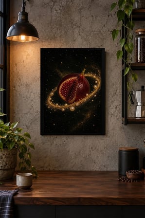 Parıltılı Nar Desenli Dekoratif MDF Tablo, Çerçeve Görünümlü Ahşap Poster