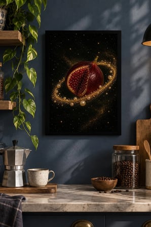Parıltılı Nar Desenli Dekoratif MDF Tablo, Çerçeve Görünümlü Ahşap Poster