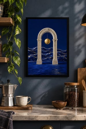 Ay Işıklı Su Kemeri Desenli Dekoratif MDF Tablo, Çerçeve Görünümlü Ahşap Poster