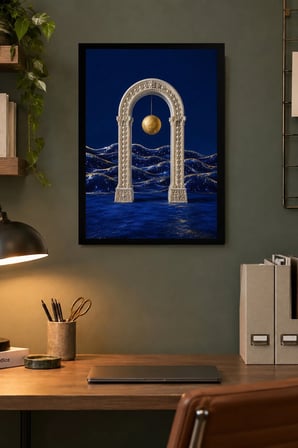 Ay Işıklı Su Kemeri Desenli Dekoratif MDF Tablo, Çerçeve Görünümlü Ahşap Poster