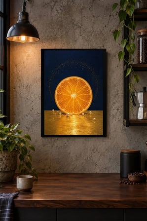 Gün Batımı Portakalı Desenli Dekoratif MDF Tablo, Çerçeve Görünümlü Ahşap Poster