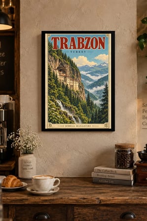 Dağ Manzaralı Şelale İllüstrasyonu Desenli Dekoratif MDF Tablo, Çerçeve Görünümlü Ahşap Poster