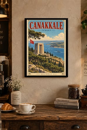 Kıyıdaki Anıt İllüstrasyonu Desenli Dekoratif MDF Tablo, Çerçeve Görünümlü Ahşap Poster