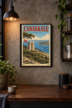 Kıyıdaki Anıt İllüstrasyonu Desenli Dekoratif MDF Tablo, Çerçeve Görünümlü Ahşap Poster