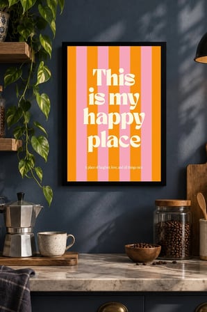 Turuncu Pembe Çizgili Tipografi Desenli Dekoratif MDF Tablo, Çerçeve Görünümlü Ahşap Poster