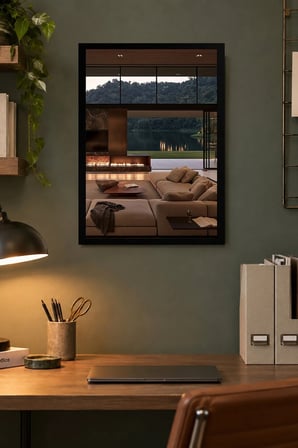 Göl Manzaralı Modern Salon Desenli Dekoratif MDF Tablo, Çerçeve Görünümlü Ahşap Poster