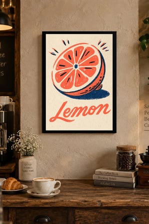 Limon Tipografisi Desenli Dekoratif MDF Tablo, Çerçeve Görünümlü Ahşap Poster