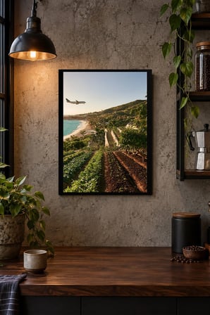 Tarlalar ve Kıyı Manzarası Desenli Dekoratif MDF Tablo, Çerçeve Görünümlü Ahşap Poster