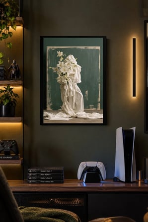 Beyaz Heykel Desenli Dekoratif MDF Tablo, Çerçeve Görünümlü Ahşap Poster