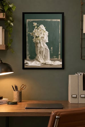 Beyaz Heykel Desenli Dekoratif MDF Tablo, Çerçeve Görünümlü Ahşap Poster