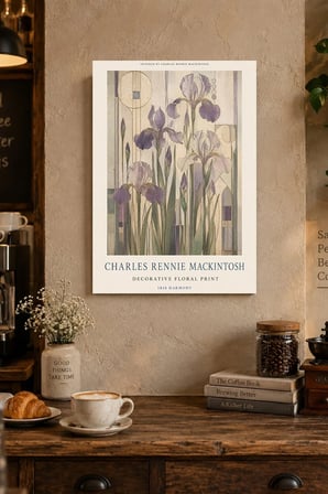 Mor Süsen Çiçekleri Desenli Dekoratif MDF Tablo, Çerçeve Görünümlü Ahşap Poster