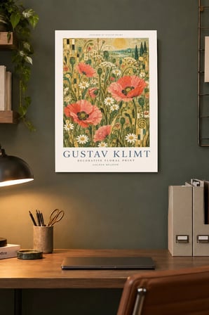 Kırmızı Gelincik Tarlası Desenli Dekoratif MDF Tablo, Çerçeve Görünümlü Ahşap Poster