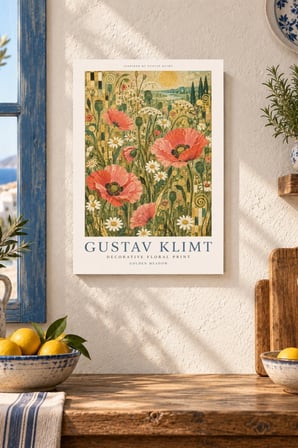 Kırmızı Gelincik Tarlası Desenli Dekoratif MDF Tablo, Çerçeve Görünümlü Ahşap Poster