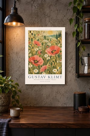 Kırmızı Gelincik Tarlası Desenli Dekoratif MDF Tablo, Çerçeve Görünümlü Ahşap Poster