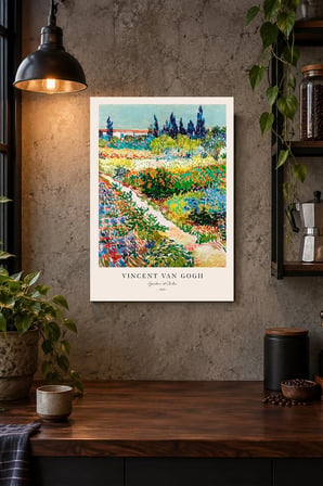 Renkli Kır Manzarası Desenli Dekoratif MDF Tablo, Çerçeve Görünümlü Ahşap Poster