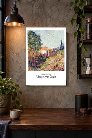 Çiçekli Kır Evi Manzarası Desenli Dekoratif MDF Tablo, Çerçeve Görünümlü Ahşap Poster