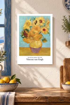 Ayçiçeği Vazosu Desenli Dekoratif MDF Tablo, Çerçeve Görünümlü Ahşap Poster