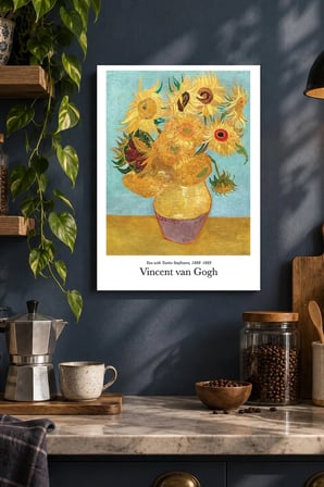 Ayçiçeği Vazosu Desenli Dekoratif MDF Tablo, Çerçeve Görünümlü Ahşap Poster