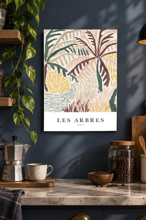 Soyut Yaprak Desenli Dekoratif MDF Tablo, Çerçeve Görünümlü Ahşap Poster