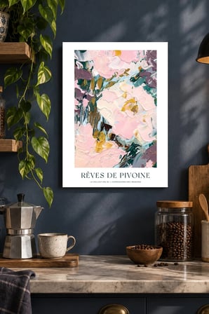 Pembe Soyut Çiçekler Desenli Dekoratif MDF Tablo, Çerçeve Görünümlü Ahşap Poster