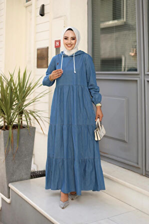 Kadın Kapüşon Detaylı Kot Elbise