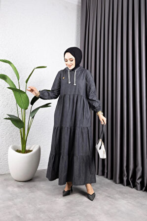 Kadın Kapüşon Detaylı Kot Elbise