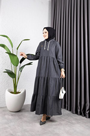 Kadın Kapüşon Detaylı Kot Elbise