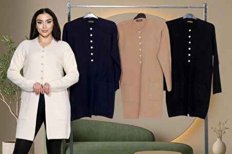 İmran Triko Yeni Sezon Dizboy Kadın Ceket -Sakal Iplik Kumaş, Yaka Düğmeli, Iki Cepli, Günlük & Şık Kombinler Için