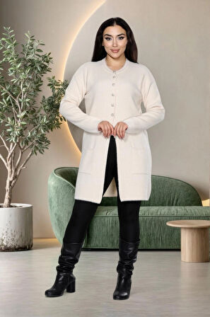 İmran Triko Yeni Sezon Dizboy Kadın Ceket -Sakal Iplik Kumaş, Yaka Düğmeli, Iki Cepli, Günlük & Şık Kombinler Için