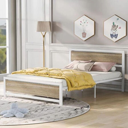 HFT HOME Metal Karyola, Çınar XL Beyaz Metal Karyola Renk seçenekli, Çift Kişilik