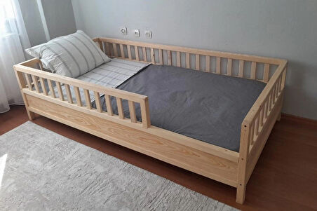 Montessori Çocuk Karyola - Montessori Yatak - Ahşap Karyola - 45 cm Korkuluklu - oppipo56