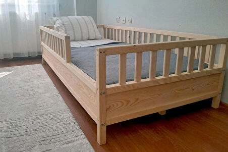 Montessori Çocuk Karyola - Montessori Yatak - Ahşap Karyola - 45 cm Korkuluklu - oppipo56