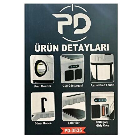 Powerdex Pd-3535 Çift Işıklı Solar Şarjlı Kamp Lambası