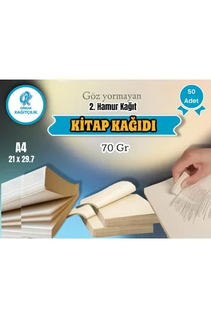 A4 Kitap Kağıdı 2. Hamur Kağıt Göz Yormayan Kağıt 70 gram 50 Adet (0,218KG)