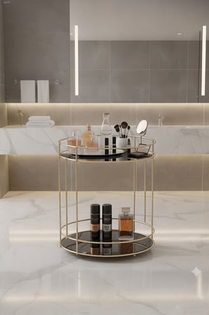 Usta Mekan Gold 2 Katlı Banyo Kozmetik Takı Düzenleyici, Çok Amaçlı Organizer ,servis Sunum Tepsisi, Ikramlık Altın 