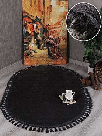 My Evilla Modern Dekoratif Kaymaz Taban Rabbit Oval Örgü Saçaklı