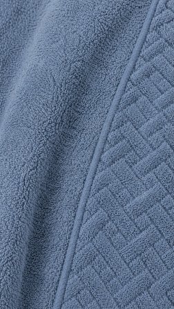 İpekçe Home Unisex Örgü Yakalı %100 Pamuk Bornoz Takımı Mavi 3 Parça Set